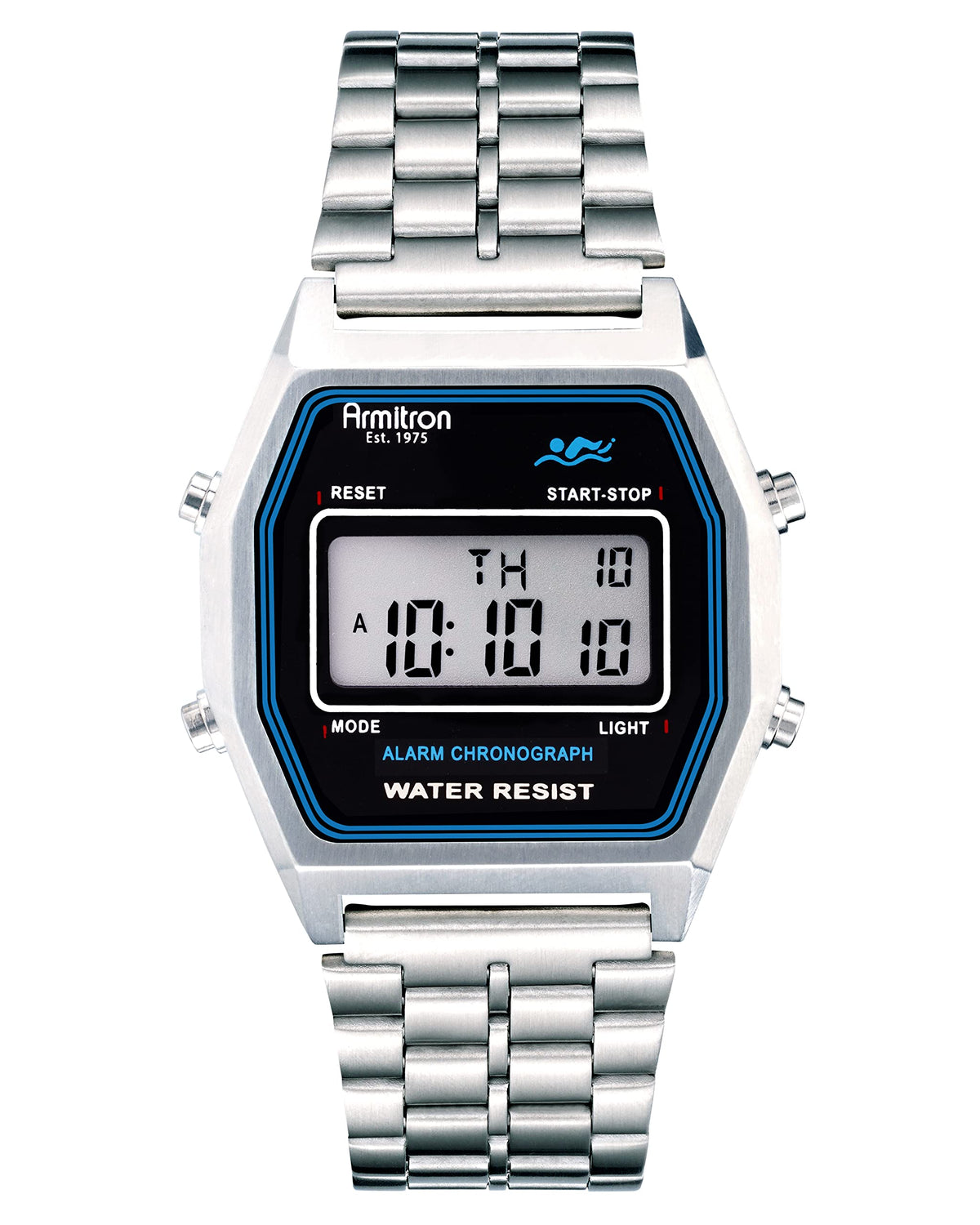 Armitron Sport Retro Digital Chronograph Watch, Silver Bracelet, Model 40/8474