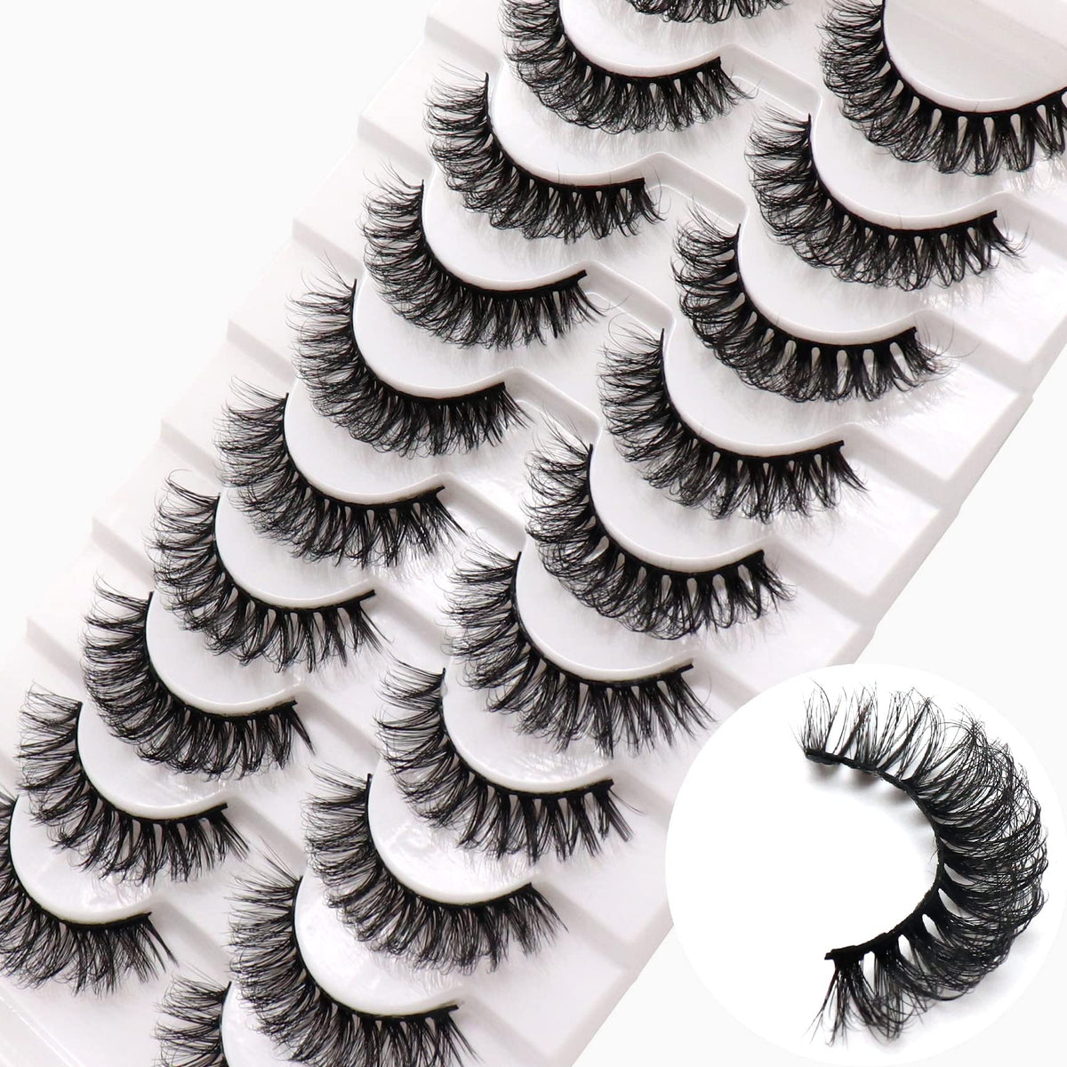 Veleasha DD Curl Russian Strip Lashes - 10 Pairs Fluffy Wispy Faux Mink Eyelashes, Black