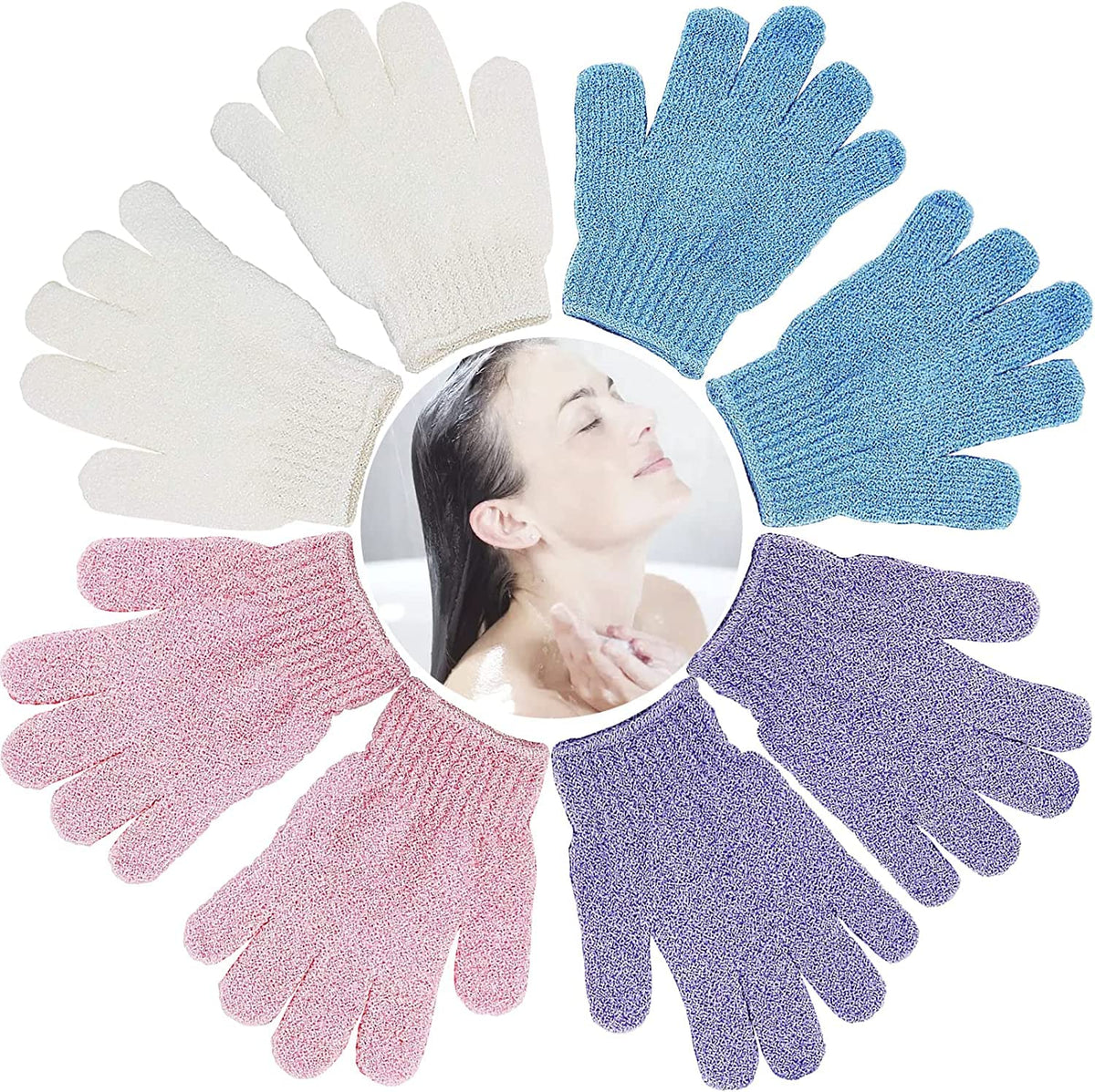 Rotopata 8 Pcs Deep Exfoliating Bath Gloves - Nylon Spa Mitts For Dead Skin Removal, Multi-Color