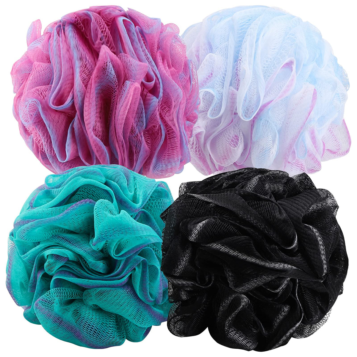 Btyms 4 Pack Large Shower Loofahs 75G - Mesh Pouf Bath Sponge For Body Cleansing