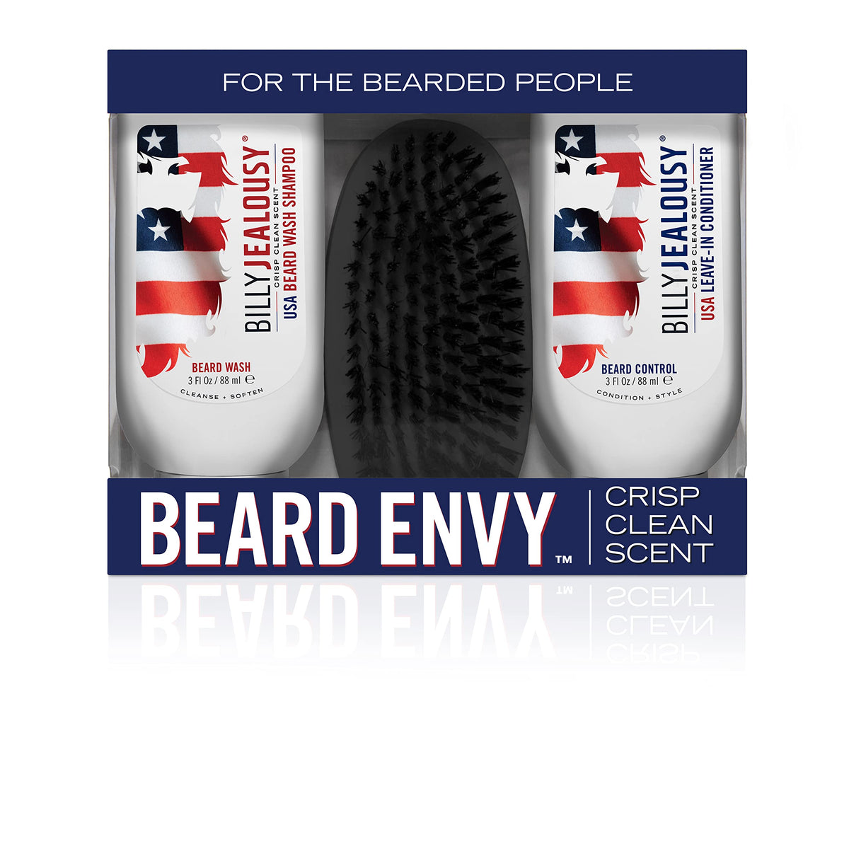 Billy Jealousy Beard Envy Kit - Facial Hair Wash, Control & Boar Bristle Brush For Soft, Tamed Beard