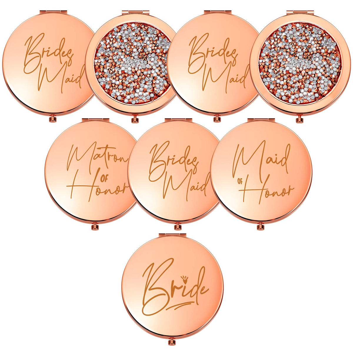 Roowest 8-Pack Bridesmaid Mirrors - Magnifying Compact Makeup Mirror For Bridal Shower Gifts