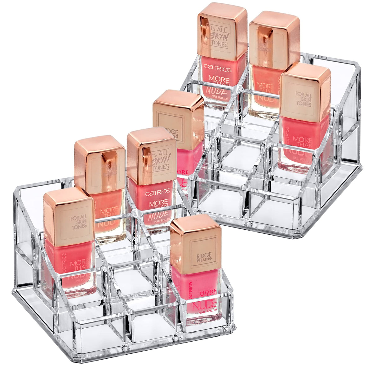 Amazing Abby 2-Pack Acrylic Nail Polish Organizer - 9-Slot Makeup Storage For Vanity & Bathroom