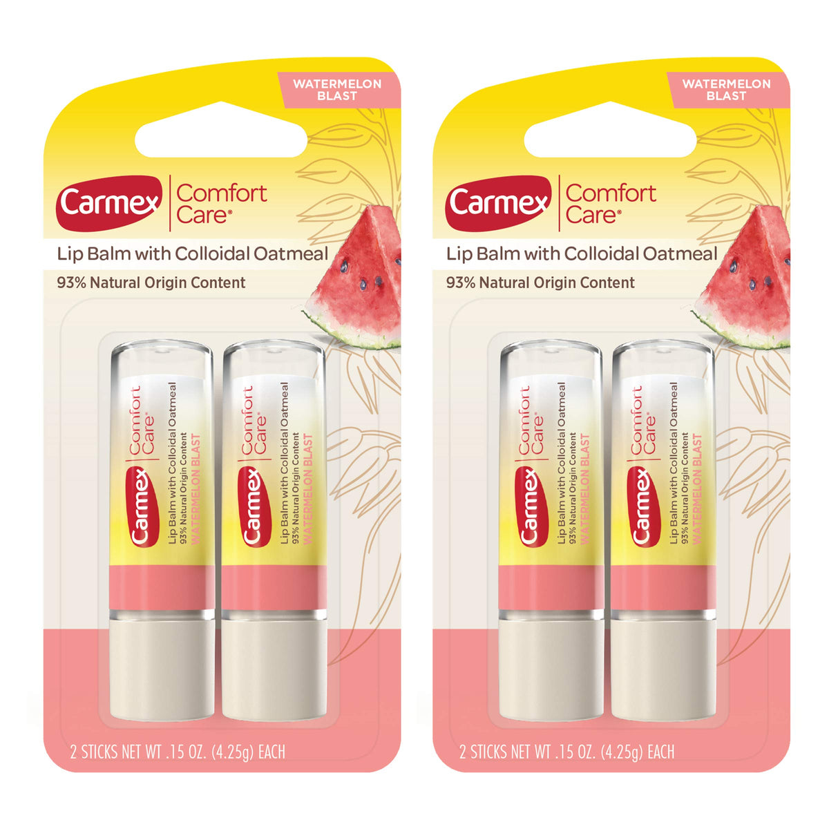 Carmex Comfort Care Lip Balm Sticks, Watermelon Blast, 4 Count (2 Packs Of 2)