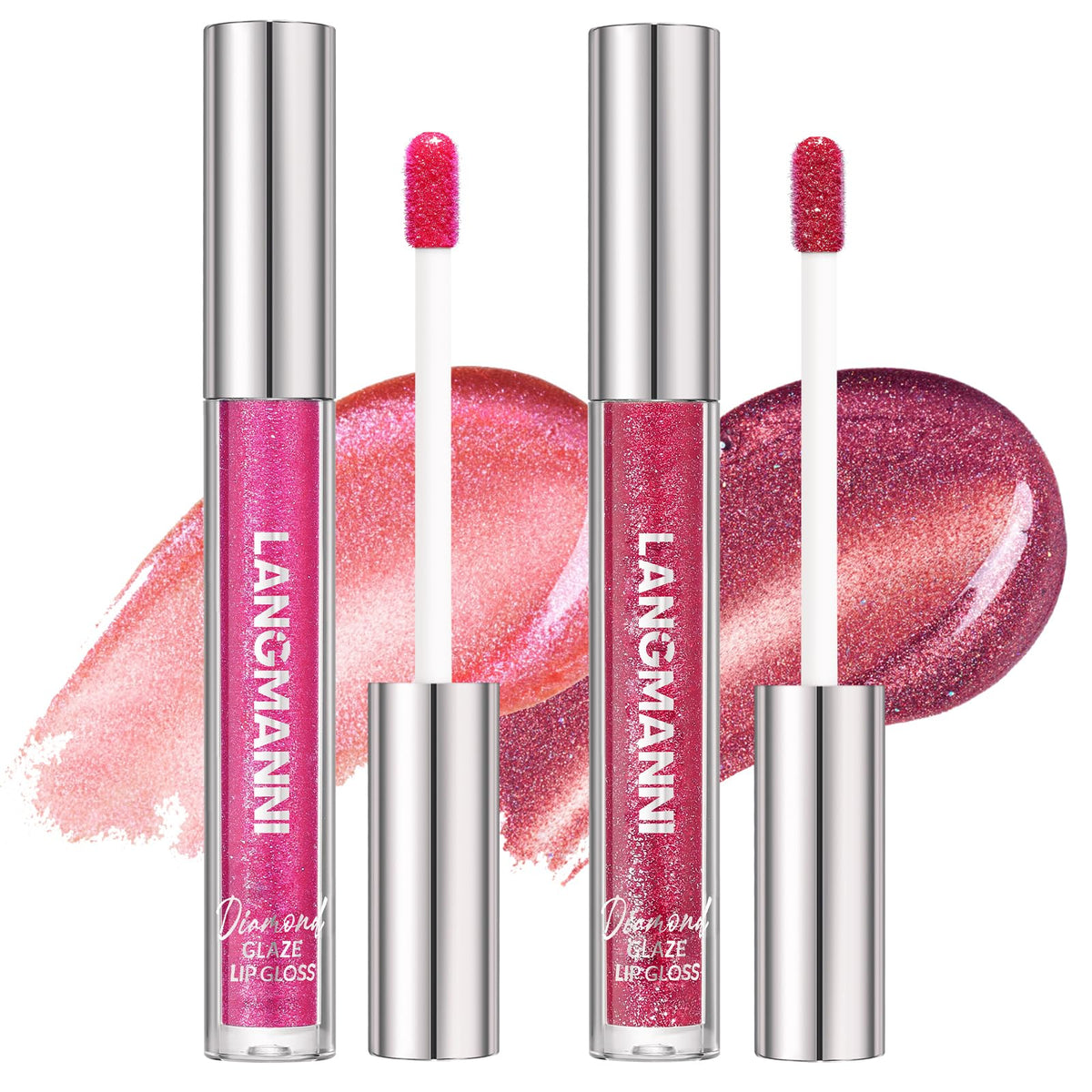 Langmanni Diamond Glitter Lip Gloss Set - Long Lasting, Hydrating Shimmer Liquid Lipstick (2 Pack)