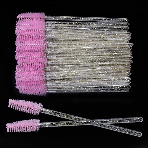 Myaokue-Up 300Pcs Disposable Mascara Wands & Eyebrow Brushes Makeup Kit - Gold Pink