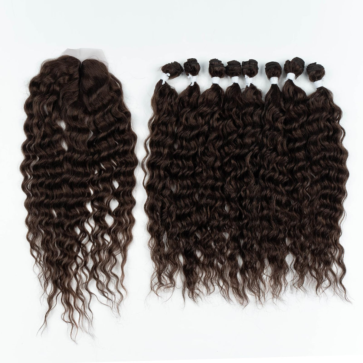 Début 8 Bundles Water Wave Hair Weave 20 Inch 240G Brown With Closure - High Temp Fiber