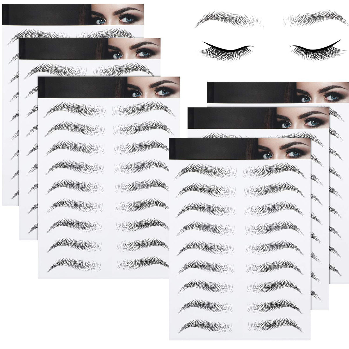 Blulu 6 Sheets 4D Waterproof Eyebrow Stickers - Medium Arch Transfers for Women and Girls