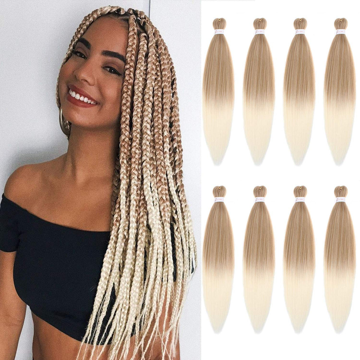 Leeven 26&quot; Pre Stretched Ombre Braiding Hair, 8 Packs, Yaki Texture, Itch Free, 27