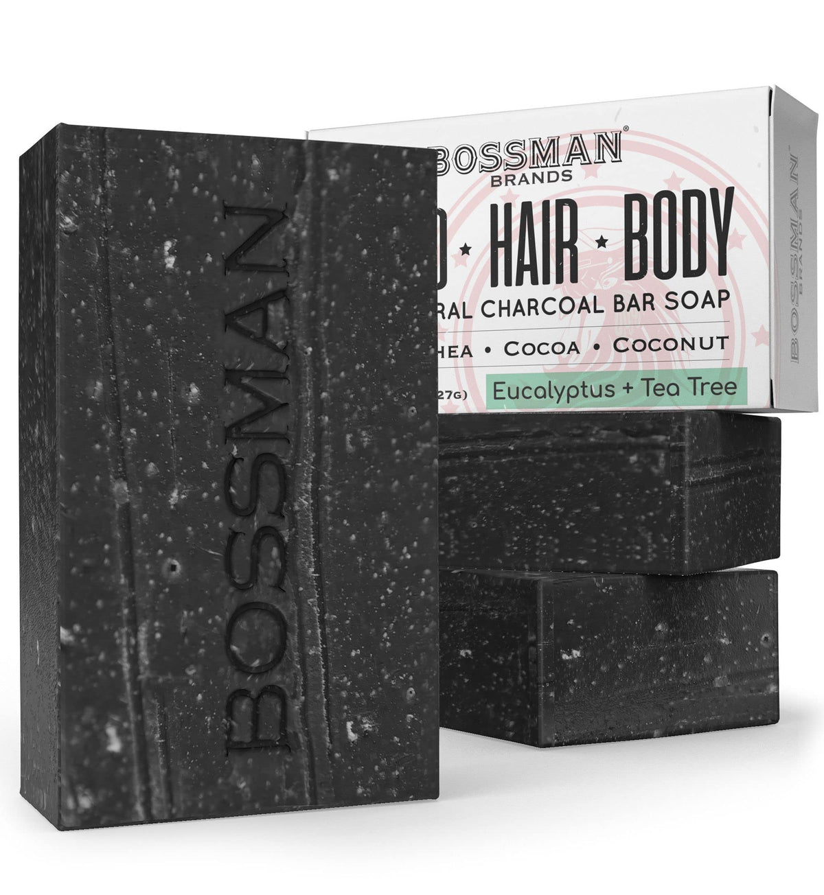 Bossman 3 Pack Men'S 4-In-1 Organic Bar Soap - Beard Wash, Shampoo, Body Wash, Eucalyptus & Tea Tree