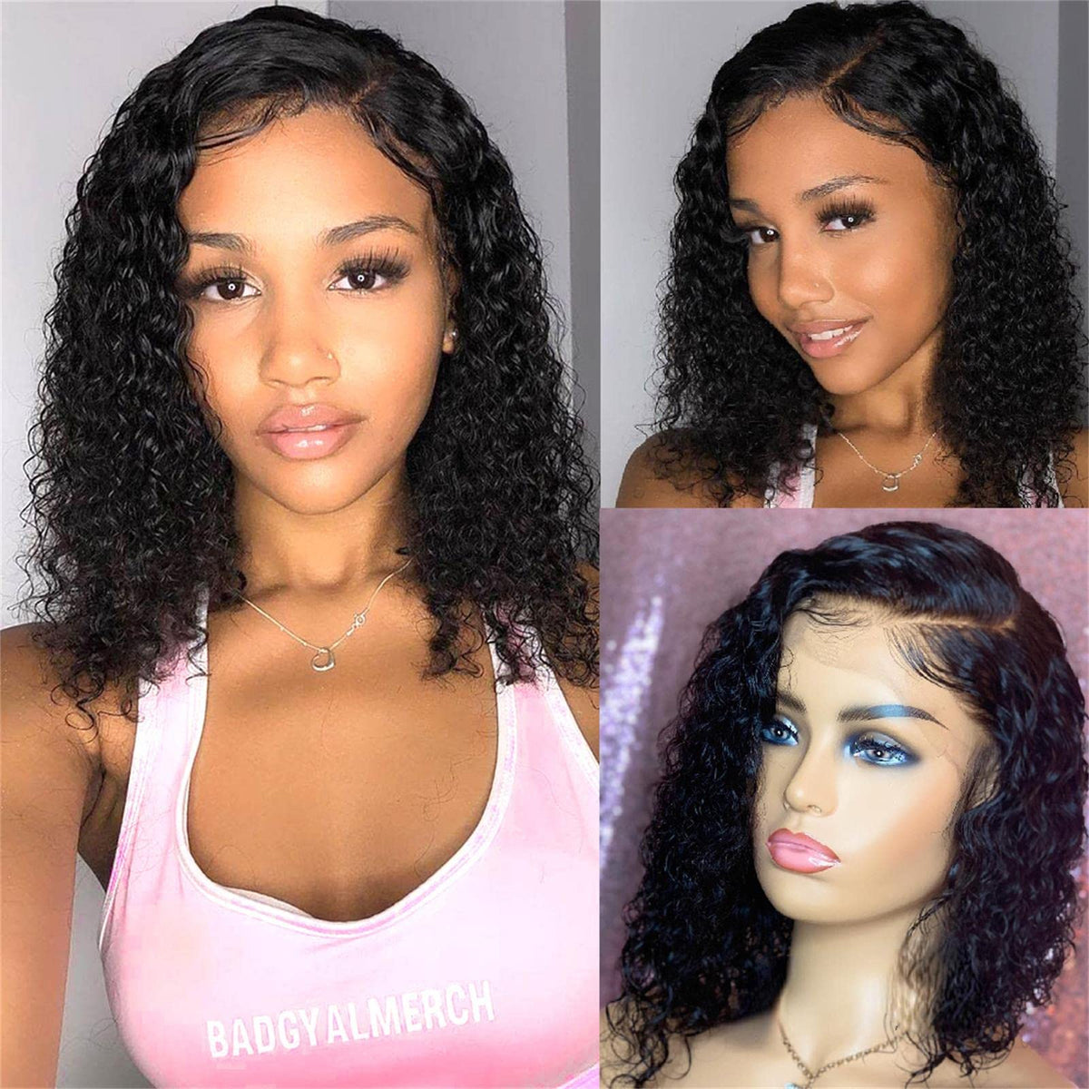 Ucuvic 14&quot; Curly Lace Front Wig Human Hair Bob, 180% Density, Pre Plucked, Jerry Curl #