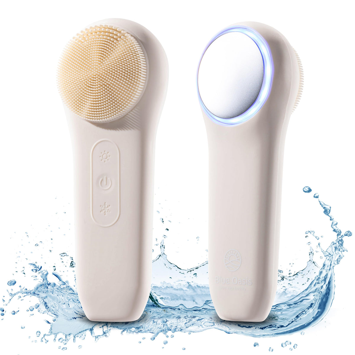 Blue Oasis Rechargeable Silicone Facial Cleansing Brush - Waterproof, Exfoliating, Usb-C Charger, Beige