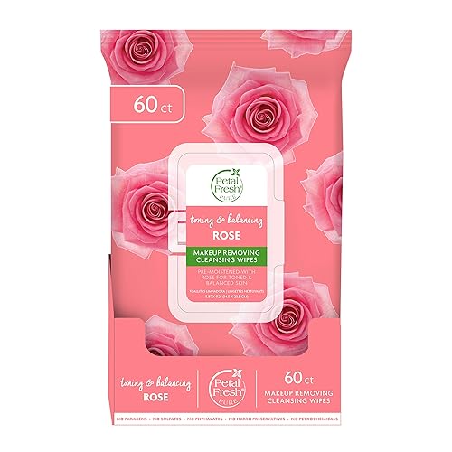 Petal Fresh Rose Makeup Removing Wipes, Vegan Cleansing Towelettes, 60 Count