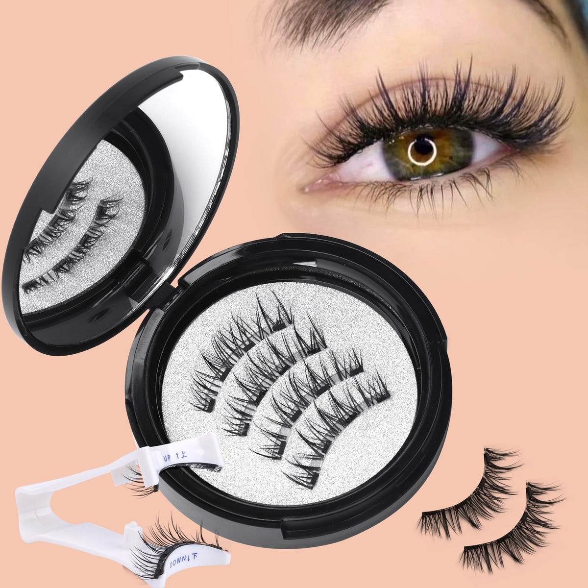 Wiwoseo Magnetic Eyelashes - No Glue, Natural Look, Reusable, 1 Pair With Applicator, Black