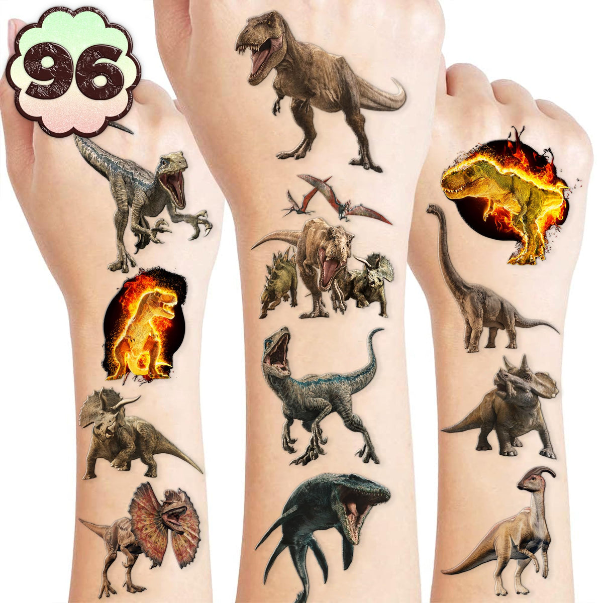 Generic 96Pcs Dinosaur 3D Temporary Tattoos - Fun Birthday Party Supplies & Kids' Gifts