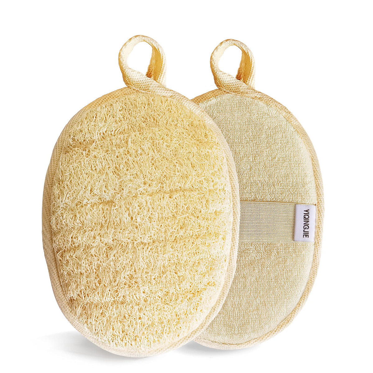 Yiqingjie Natural Loofah Sponge - Exfoliating Body Scrubber, Eco-Friendly, 2 Pack, Beige