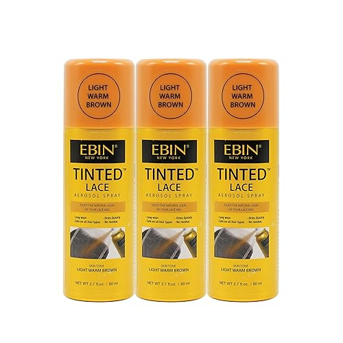 EBIN NEW YORK Tinted Lace Hair Spray 3-Pack, Light Warm Brown, Quick Dry, Water Resistant