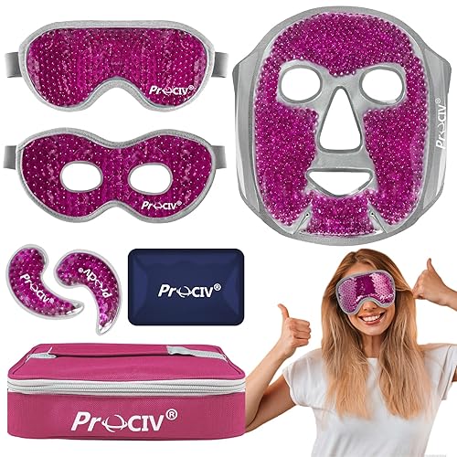 ProCIV Cooling Eye Mask - Gel Beads Hot Cold Compress Set for Dark Circles & Puffiness, Rose Red