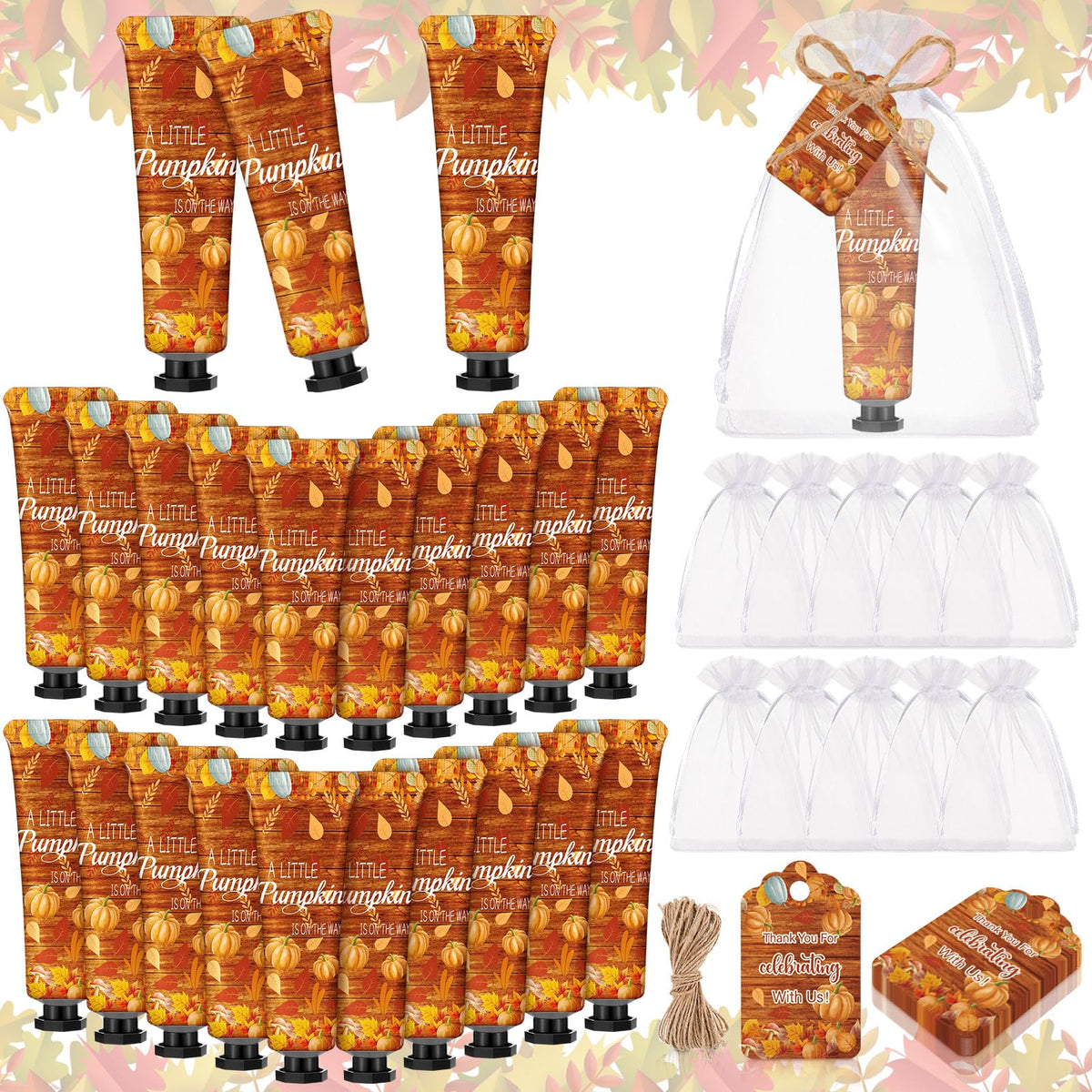 Dansib Fall Hand Cream Bulk - 48 Sets Little Pumpkin Baby Shower Favors, 0.34 Fl Oz Each