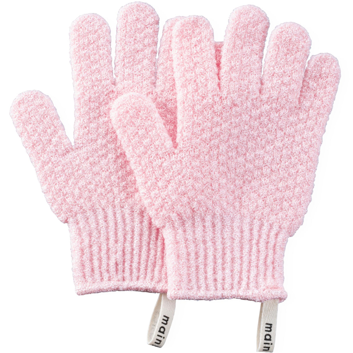 Mainbasics Exfoliating Bath Gloves - Heavy-Textured Nylon, Machine Washable, Soft Pink, 1 Pair