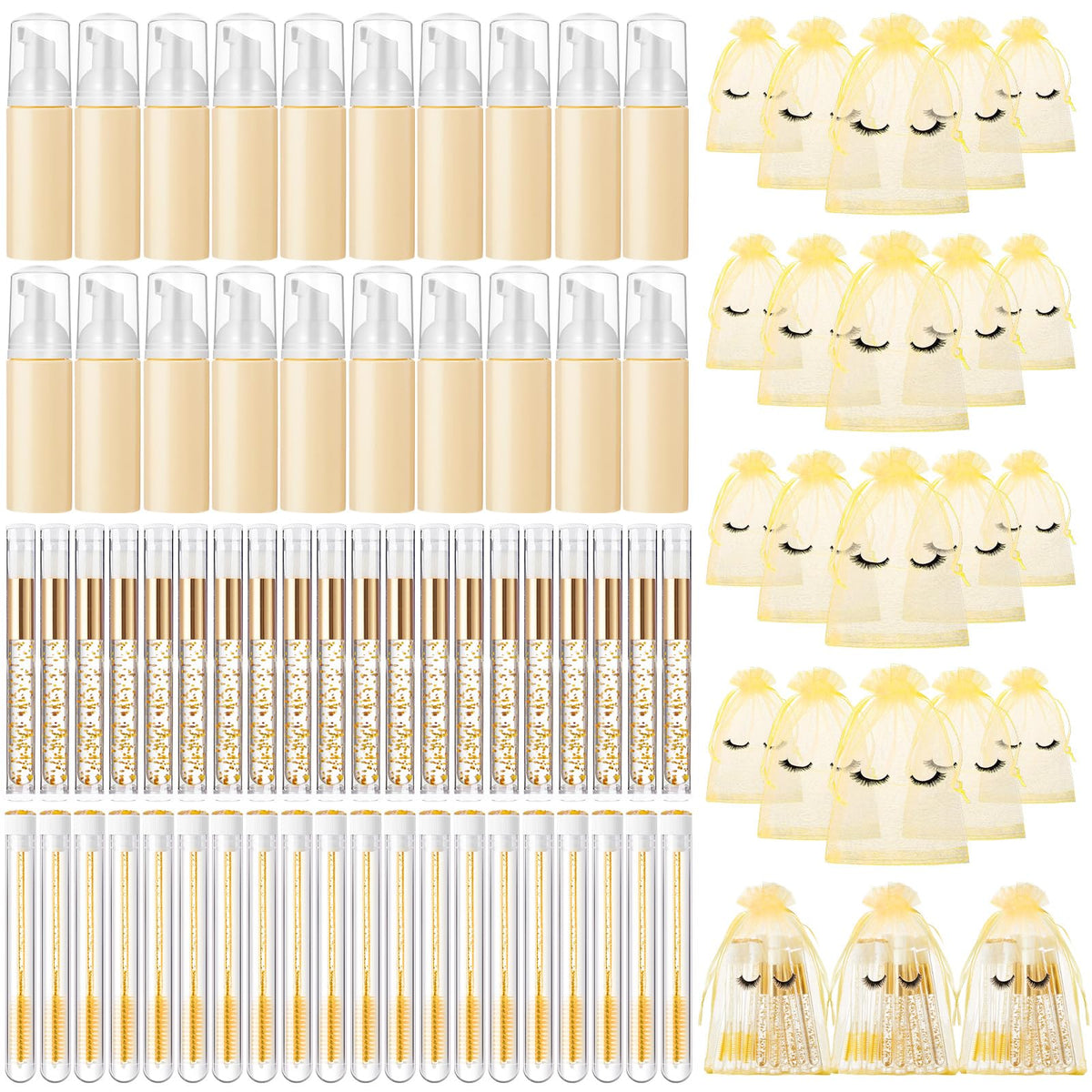 Zhehao 80 Pcs Lash Shampoo Set With Foam Pump, Brushes & Aftercare Bag - Gold