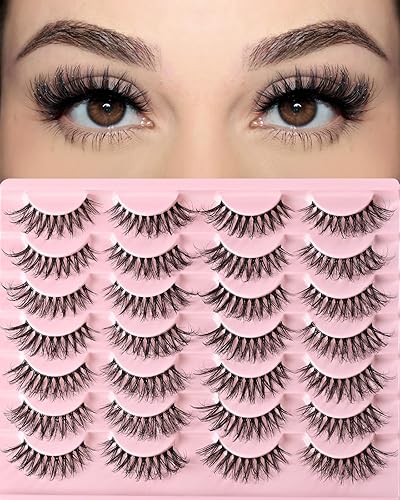 FARRED Faux Mink Cat Eye Lashes - 14 Pairs Natural Wispy False Eyelashes for Daily Makeup