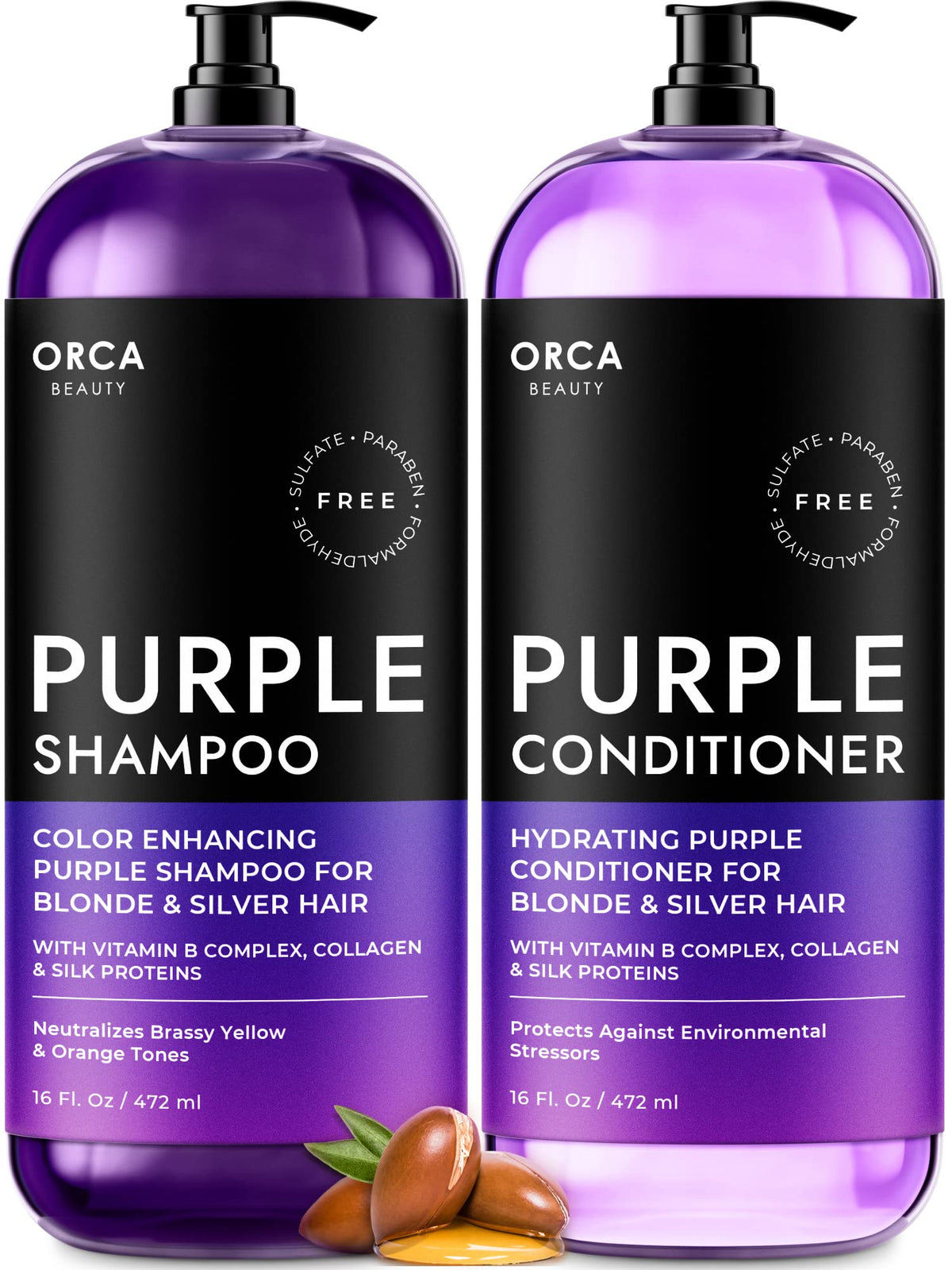 Orca Beauty Purple Shampoo & Conditioner Set - Sulfate Free, Biotin & Argan Oil For Blonde Hair