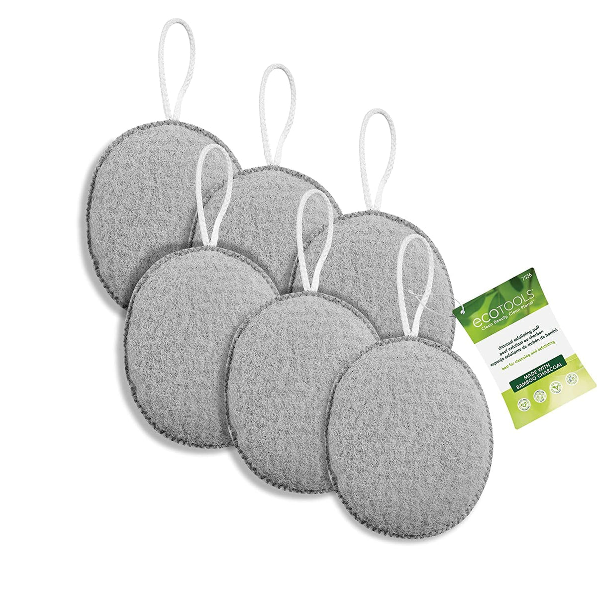 Ecotools Charcoal Exfoliating Puff - Detoxifying Body Sponge, 6 Count, Vegan & Cruelty-Free