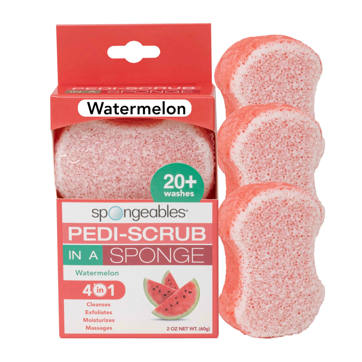 Spongeables Pedi Scrub Foot Exfoliating Sponge, Watermelon, 3 Count - Soft & Refreshing Care