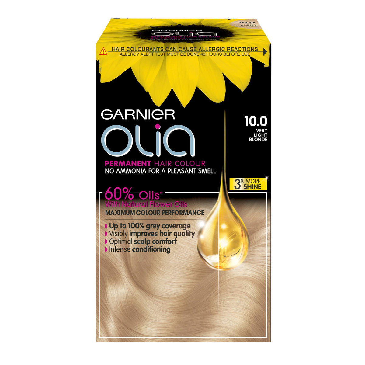 Garnier Olia Very Light Blonde Hair Dye, Ammonia-Free, 100% Grey Coverage, 60% Oils