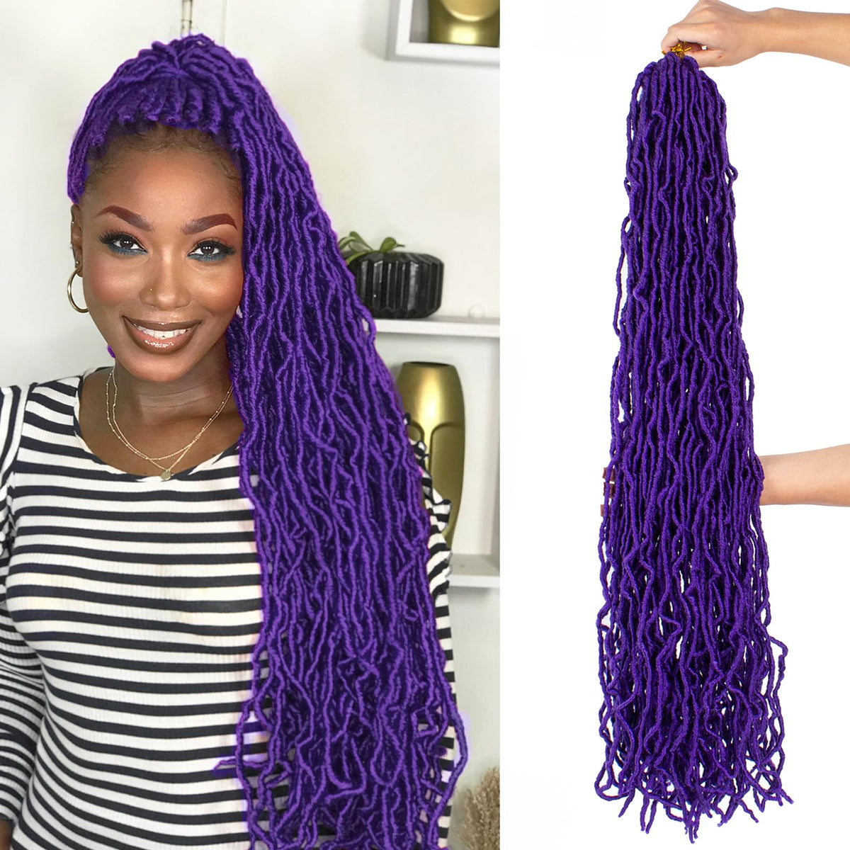 Leeven 36&quot; Purple Faux Locs - 7 Packs Pre-Looped Synthetic Butterfly Crochet Hair for Women