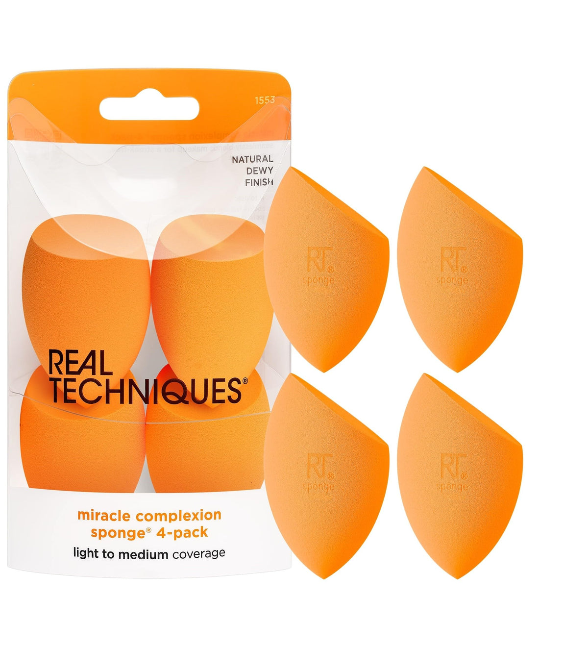 Real Techniques Miracle Complexion Sponge, 4 Pack - Vegan, Cruelty-Free Makeup Blender