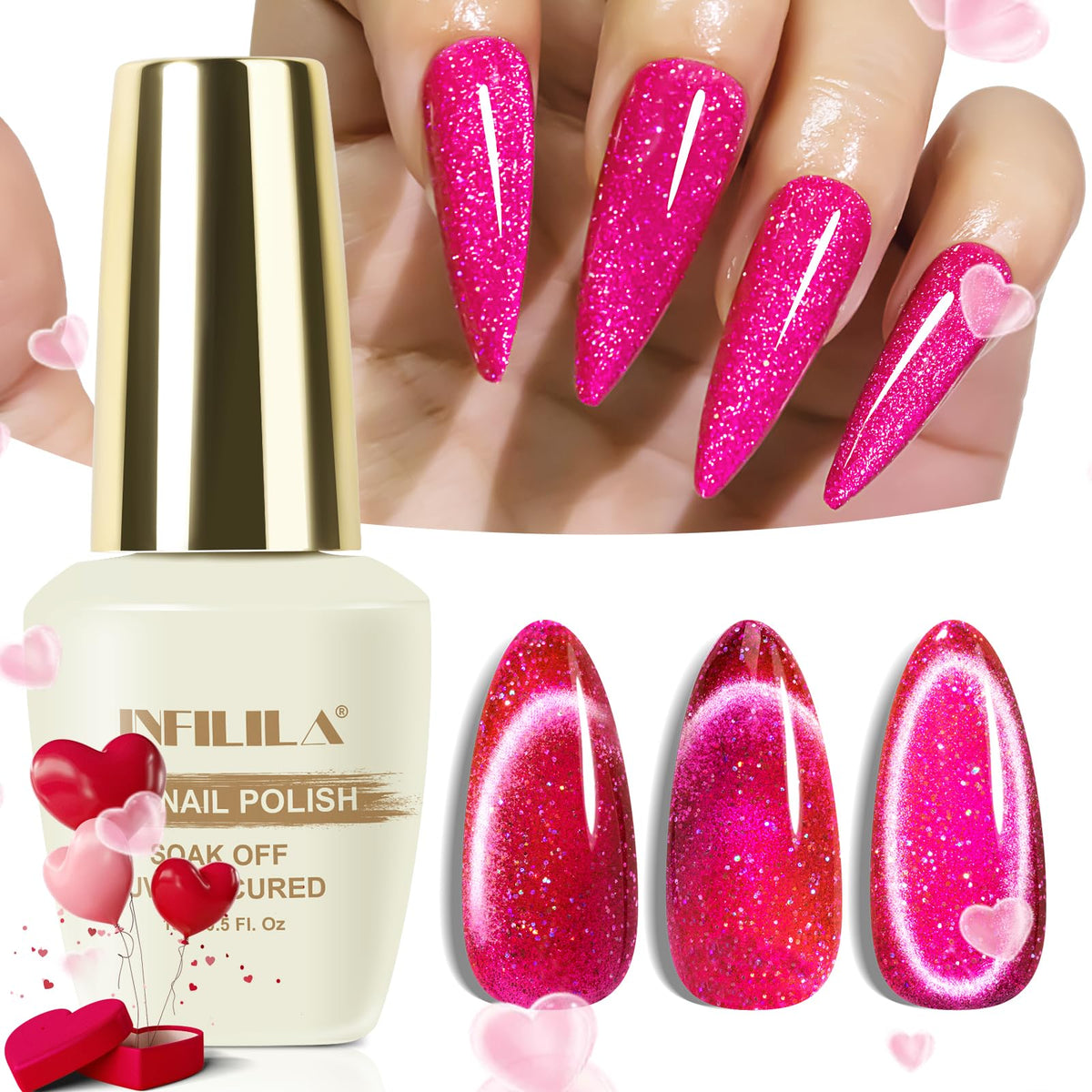 Nxj Infilila Pink Cat Eye Gel Nail Polish 15Ml - Hema Free Glitter Magnetic Manicure