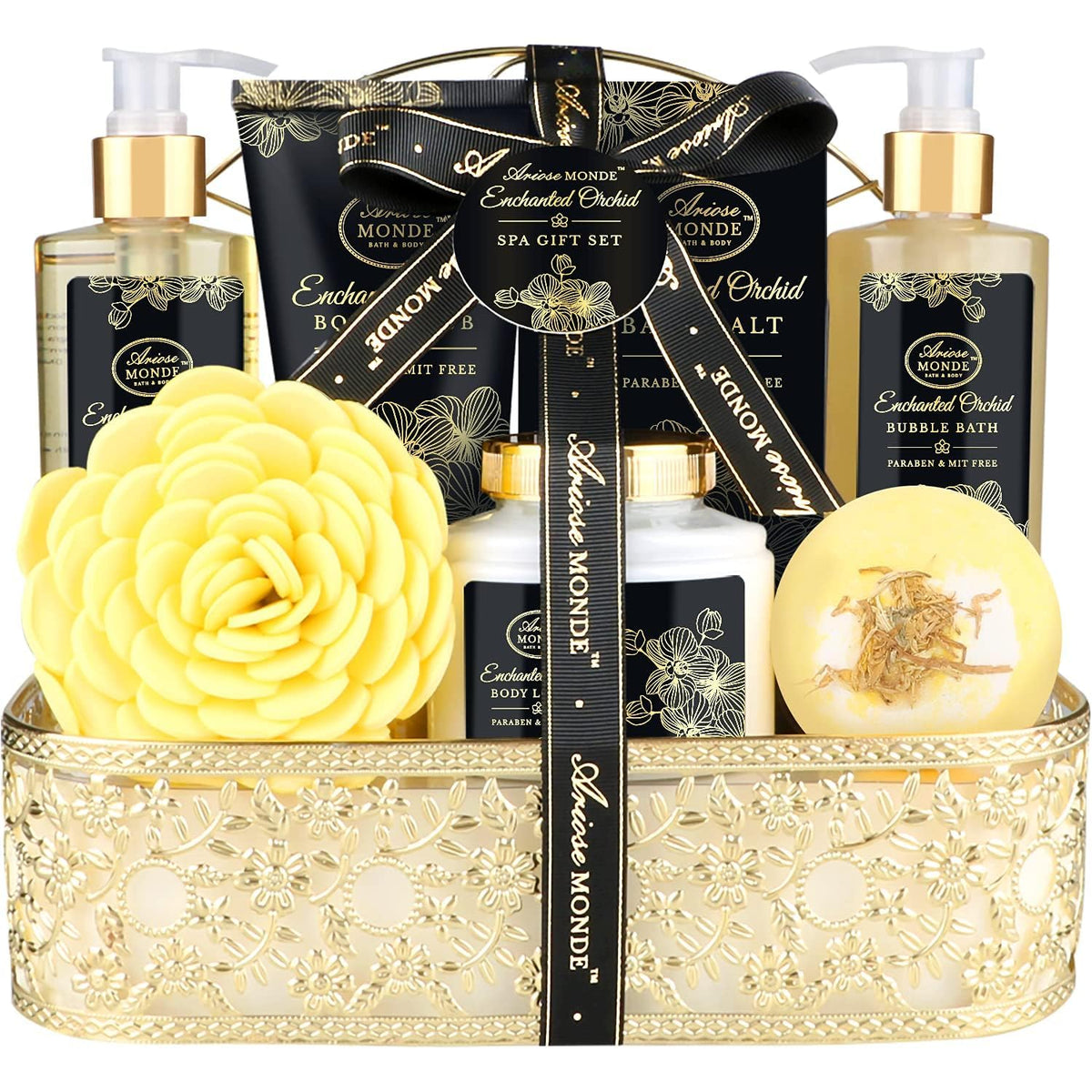 Ariosemonde Spa Gift Set For Women - Enchanted Orchid, 8 Piece Home Spa Kit With Bath Essentials