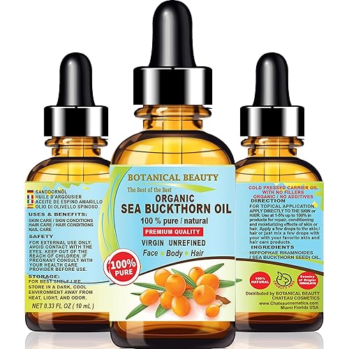 Botanical Beauty Sea Buckthorn Oil 100% Pure Cold Pressed For Face, Skin, Hair, Nails - 10Ml