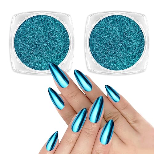 Allstarry Lake Blue Chrome Nail Powder - 2pcs Metallic Mirror Effect Glitter for Nail Art