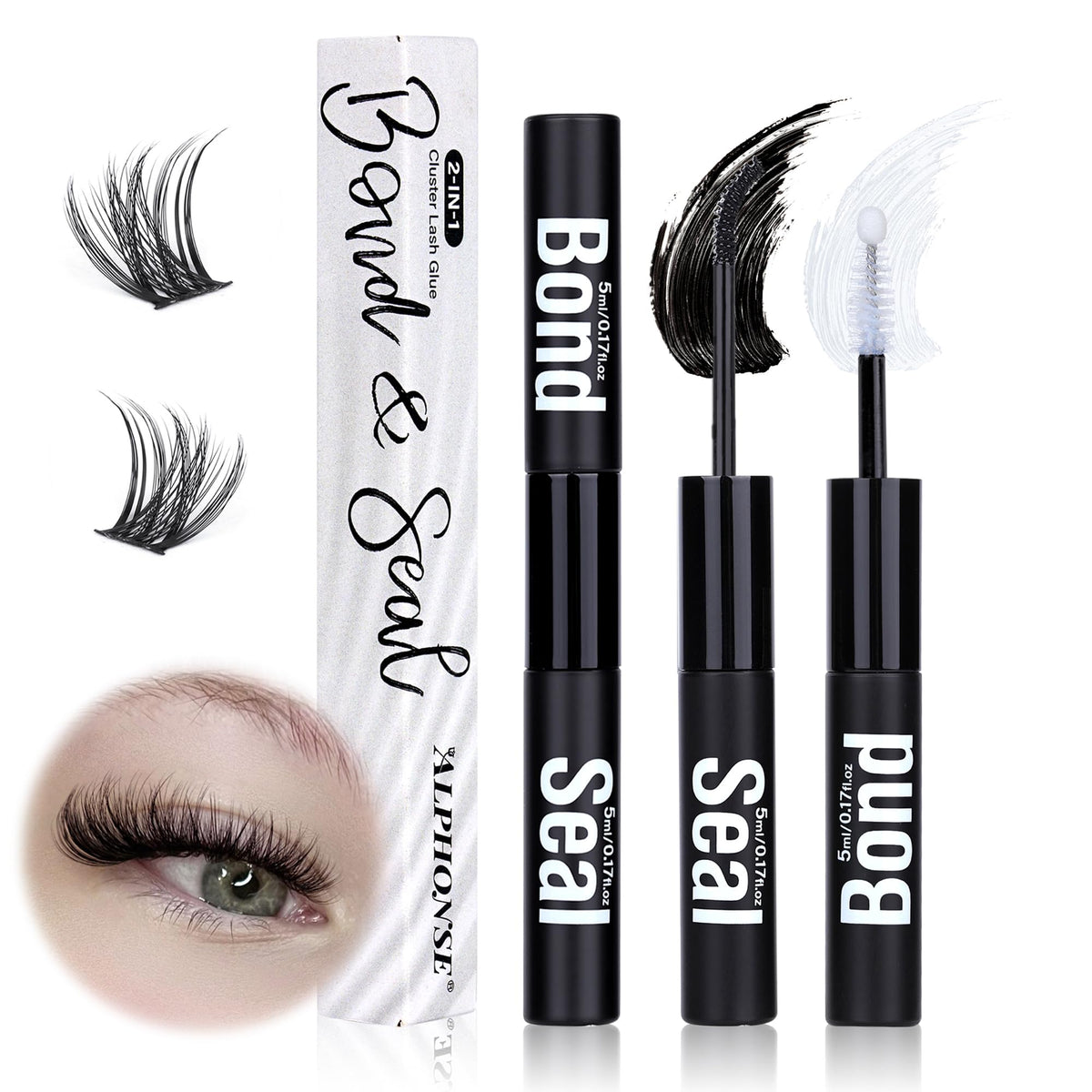 Alphonse Lash Bond And Seal 2-In-1 Glue - Strong Hold, Waterproof, 10Ml For Diy Lash Clusters