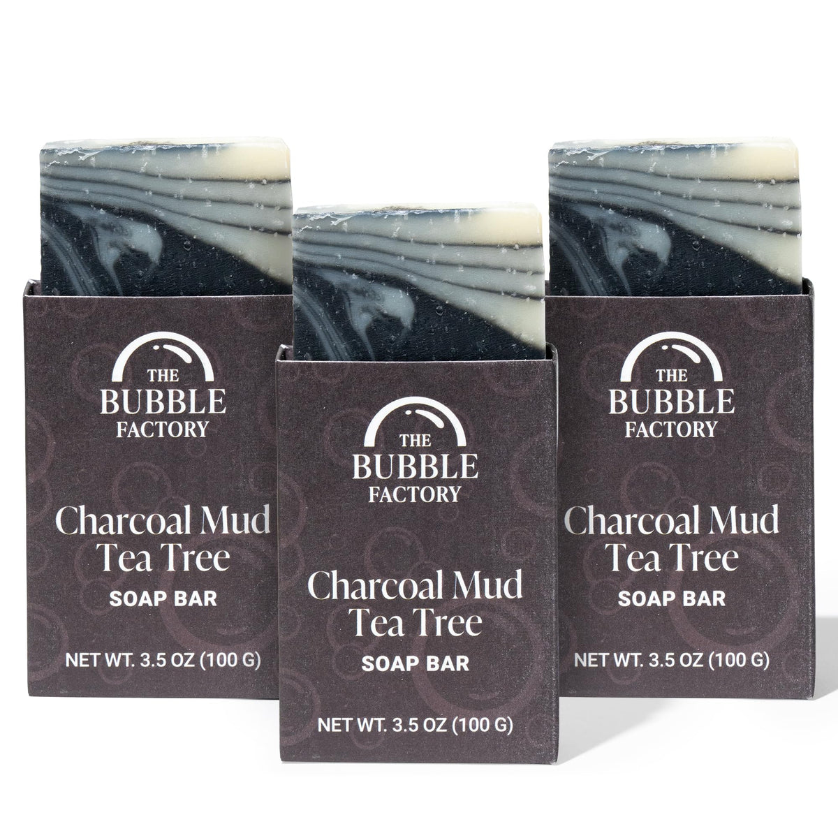 The Bubble Factory Handmade Soap - All Natural Vegan Charcoal Mud & Tea Tree, 3 Bars