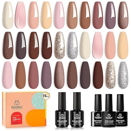 Beetles Gel Nail Polish Set - 16 Colors Nude Gel, 15ml, Glossy & Matte Top Coat, Gifts for Women