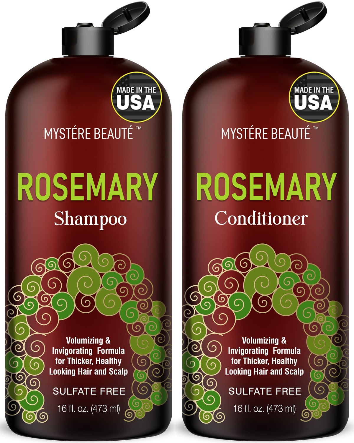 Mystére Beauté Rosemary Shampoo & Conditioner Set - Hair Growth, Organic, Sulfate & Paraben Free