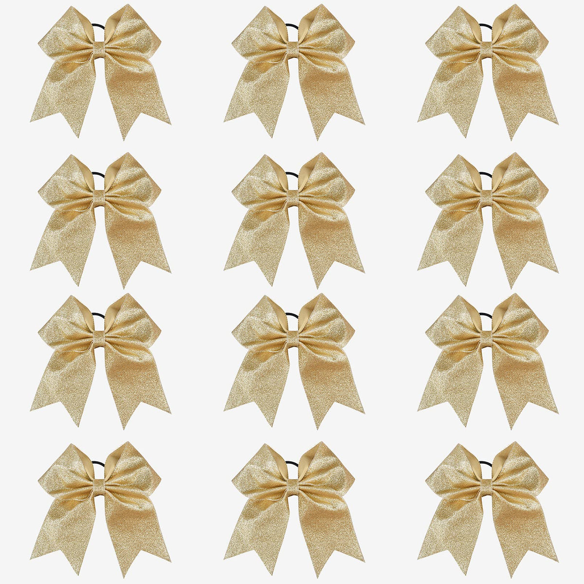 Deeka 12 Pcs Glitter Gold Cheer Bows - Shiny Hair Accessories For Cheerleaders & Softball