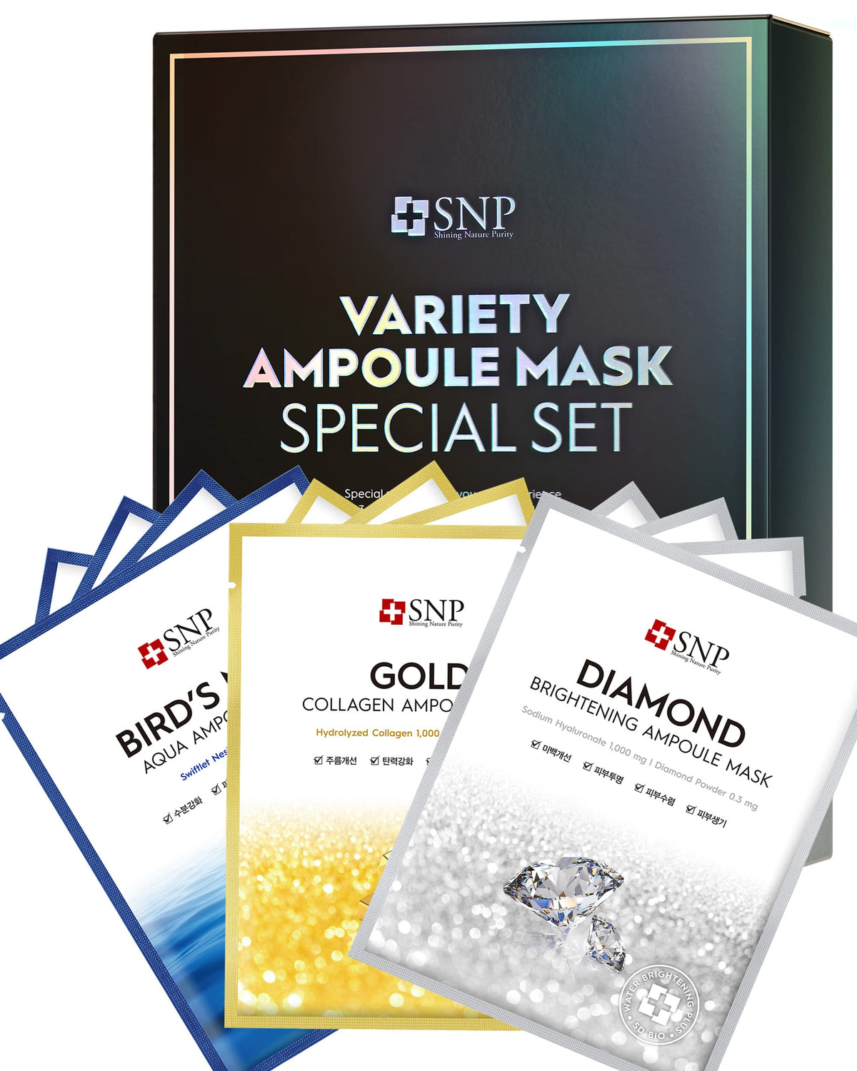 Snp 12 Pcs Variety Ampoule Mask Set - Bird'S Nest, Gold & Diamond - Perfect Gift For Her