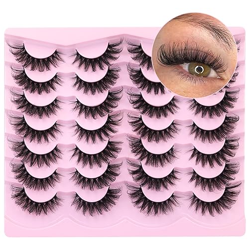 Newcally Mink Eyelashes Fluffy 14 Pairs Cat Eye Dramatic False Lashes - Dark Brown/Black