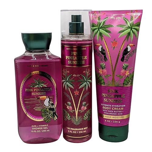 Bath & Body Works Pink Pineapple Sunrise 3-Pc Set: Mist, Body Cream & Shower Gel