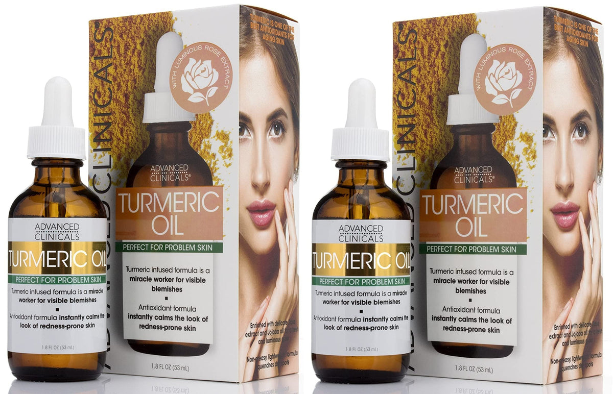 Advanced Clinicals Turmeric Oil Serum - Moisturizer With Rose Extract & Jojoba Oil, 2 Pack