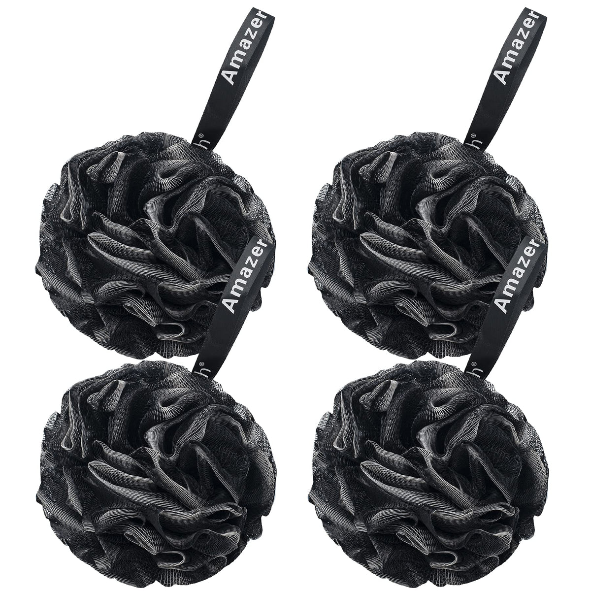 Amazerbath Loofah Sponge Set Of 4 - Black Body Scrubber For Men, Medium Size, 60G Each