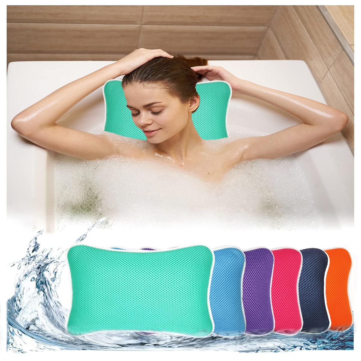 Jxmntex Bathtub Bath Pillow - Spa Headrest Cushion For Neck Support - New Green