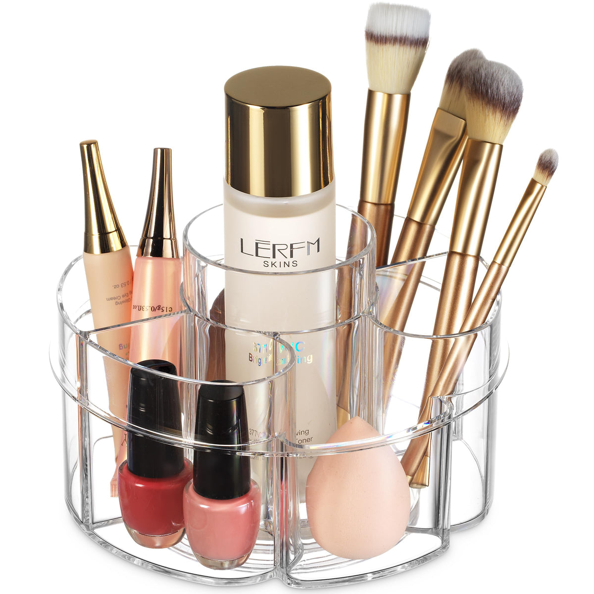 Masirs Small Rotating Makeup Organizer - Clear Acrylic Spinning Caddy For Vanity Or Bathroom