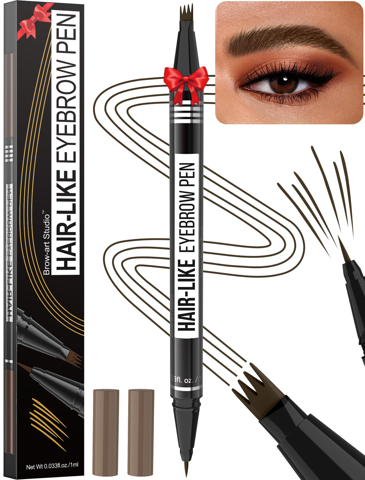 Vevivia Microblading Eyebrow Pen - 2-In-1 Waterproof Pencil With 4-Fork & Brush Tips, Black