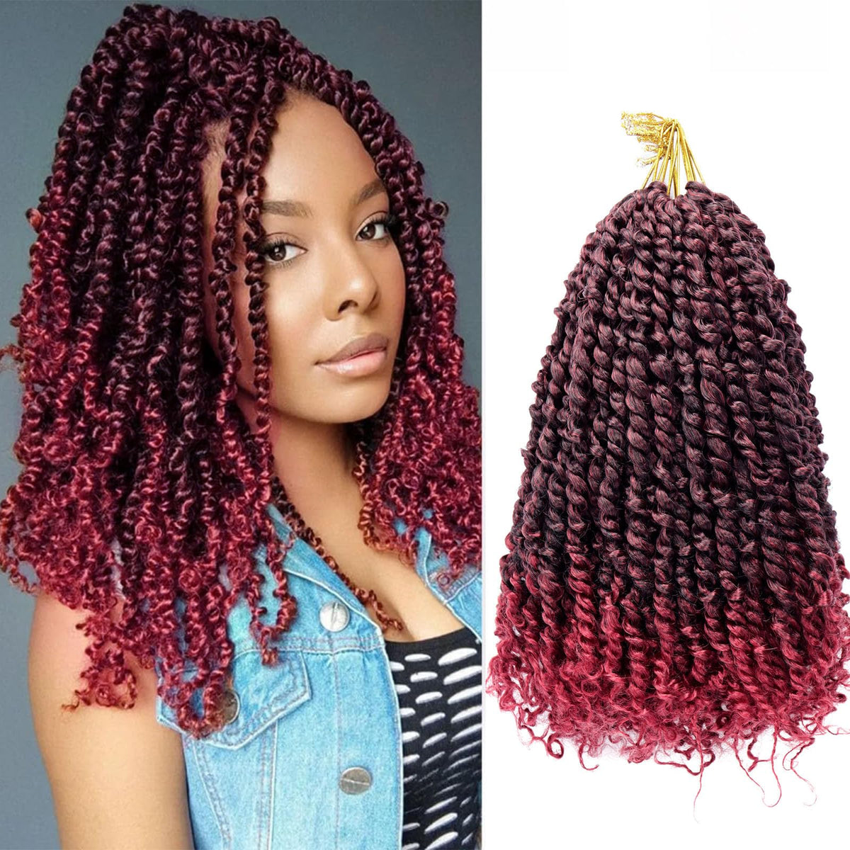 Dorsanee 14&quot; Passion Twist Crochet Hair - Pre-Twisted Water Wave, 8 Packs, 1B/Bug,